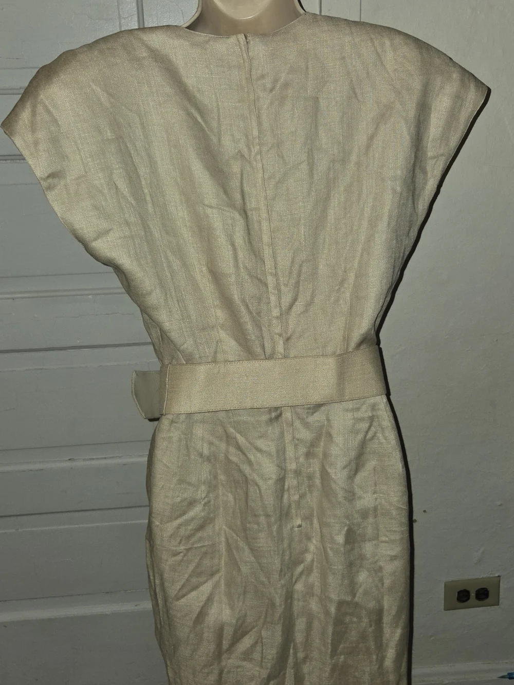 Vintage St. Gillian 100% Linen Wrap Dress Belted Natural Oatmeal Size 8 - Picture 3 of 11